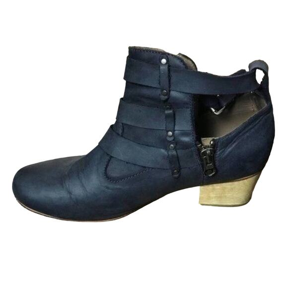 Responsibly Handcrafted Fortress of Inca Leather Booties, Navy, Boho, Festival 7 - Picture 4 of 10